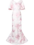 Christian Siriano Floral Print Gown - White