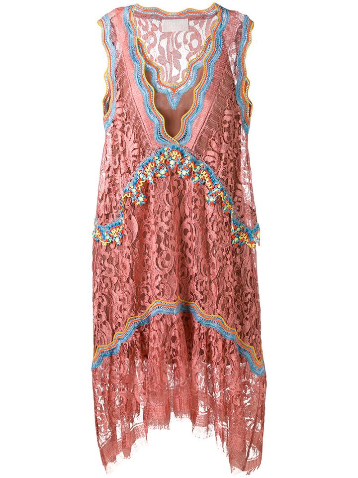 Peter Pilotto - Embroidered Lace Dress - Women - Silk/polyamide/polyester/viscose - 8, Pink/purple, Silk/polyamide/polyester/viscose