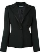 Dolce & Gabbana Satin Trim Peaked Lapel Blazer, Women's, Size: 46, Black, Silk/spandex/elastane/synthetic Enamel