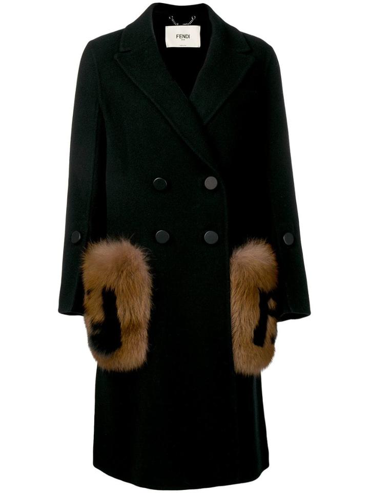 Fendi Fur-trimmed Overcoat - Black