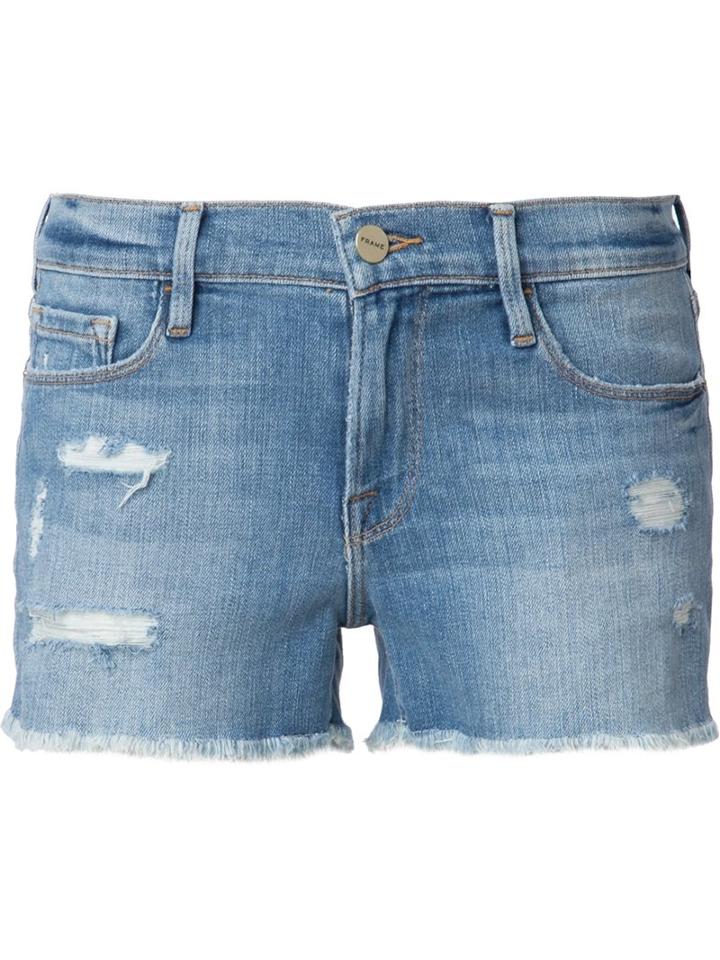 Frame Denim Distressed Denim Shorts, Women's, Size: 27, Blue, Cotton