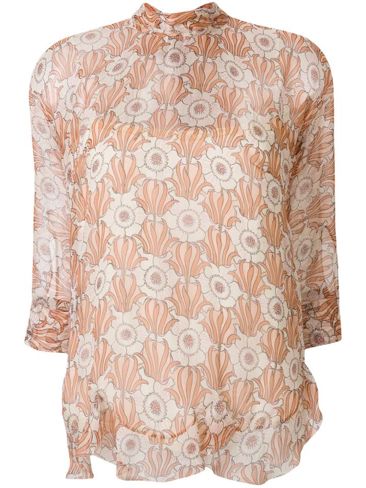 Prada Floral Print Blouse - Nude & Neutrals
