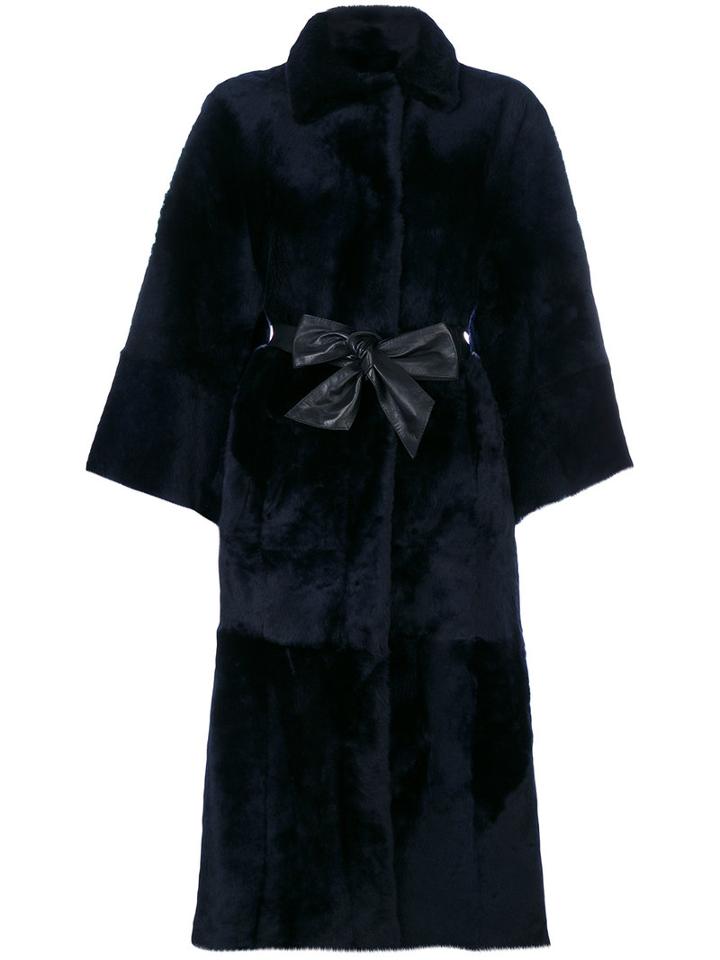 Drome - Leather Tied Coat - Women - Lamb Skin/rabbit Fur - S, Blue, Lamb Skin/rabbit Fur