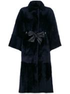 Drome - Leather Tied Coat - Women - Lamb Skin/rabbit Fur - S, Blue, Lamb Skin/rabbit Fur