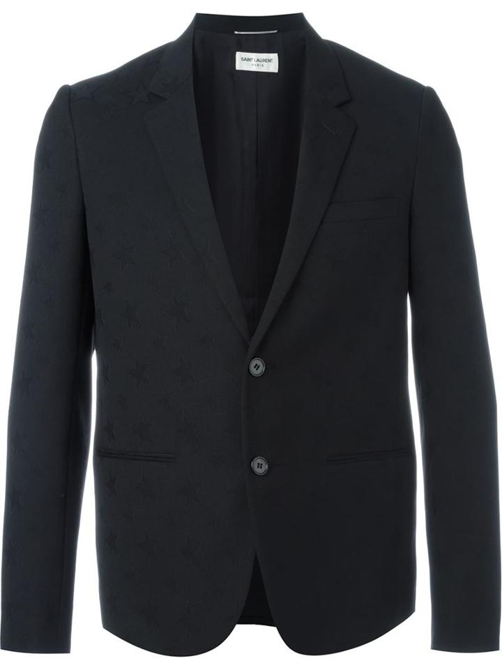 Saint Laurent Star Jacquard Blazer, Men's, Size: 48, Black, Virgin Wool/silk