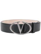 Valentino Silver-tone V Buckle Belt - Black
