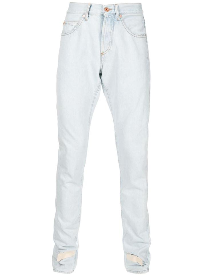 Off-white Striped Detail Slim-fit Jeans, Men's, Size: 32, Blue, Cotton