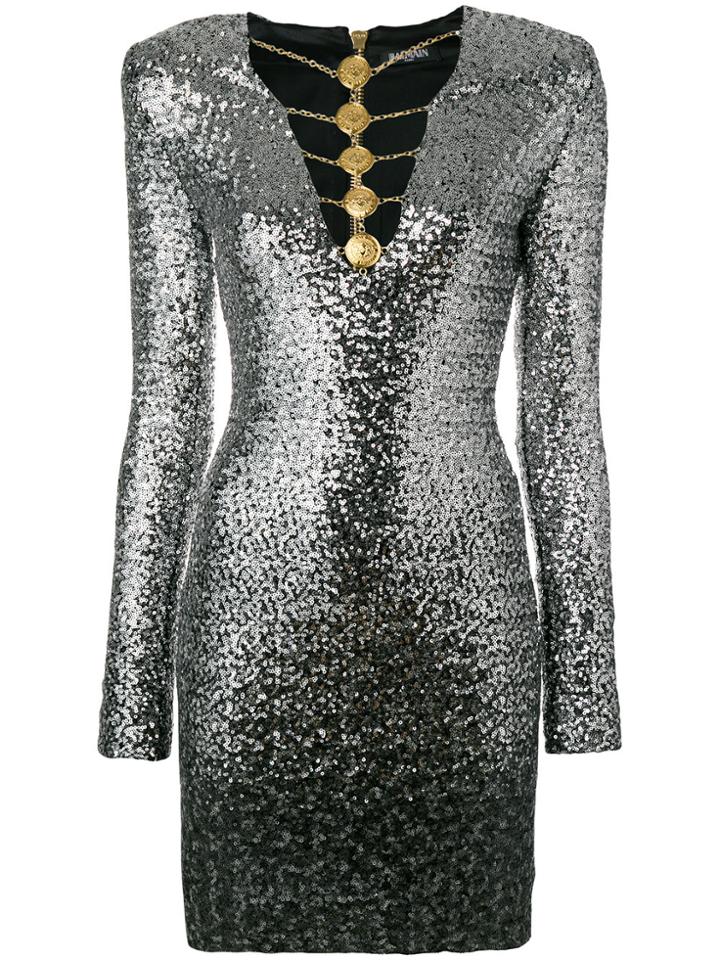 Balmain Embellished Sequined Dress - Metallic