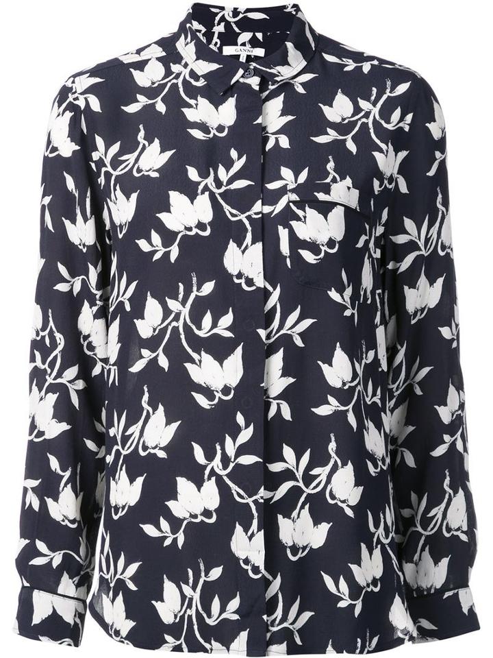 Ganni Floral Print Shirt, Women's, Size: Large, Blue, Viscose