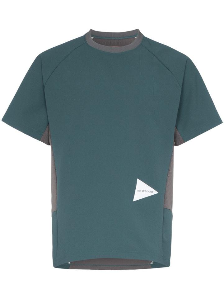 And Wander Hybrid Contrast Panel Breathable T-shirt - Green