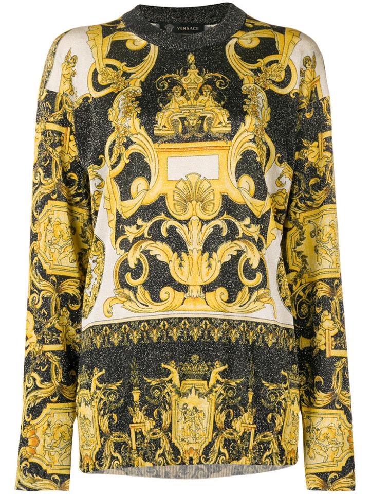 Versace Baroque Print Glittered Jumper - Yellow & Orange