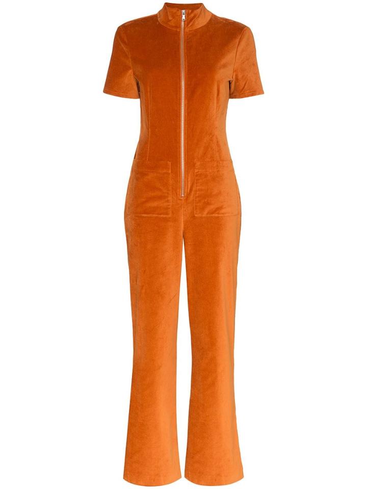 Staud Zip-front Velvet Jumpsuit - Orange