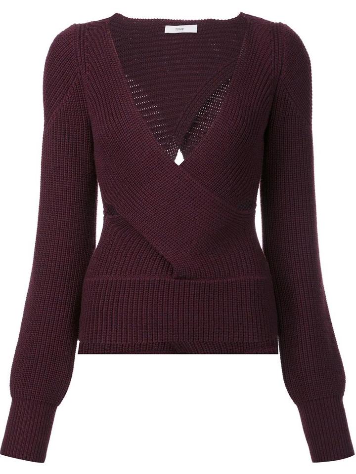 Tome Cut-off Detailing V-neck Blouse, Women's, Size: Large, Pink/purple, Wool