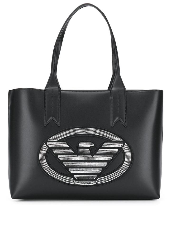 Emporio Armani Studded Logo Shopper Tote - Black