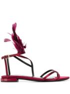 Lanvin Feather Trim Flat Sandals - Red