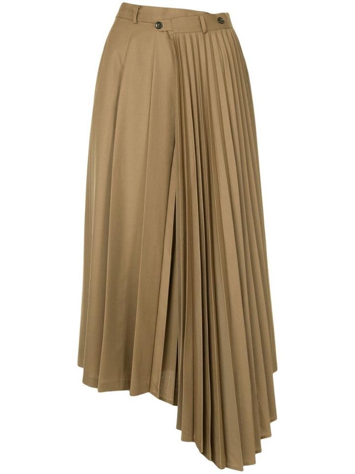 Le Ciel Bleu Asymmetric Pleated Skirt - Brown