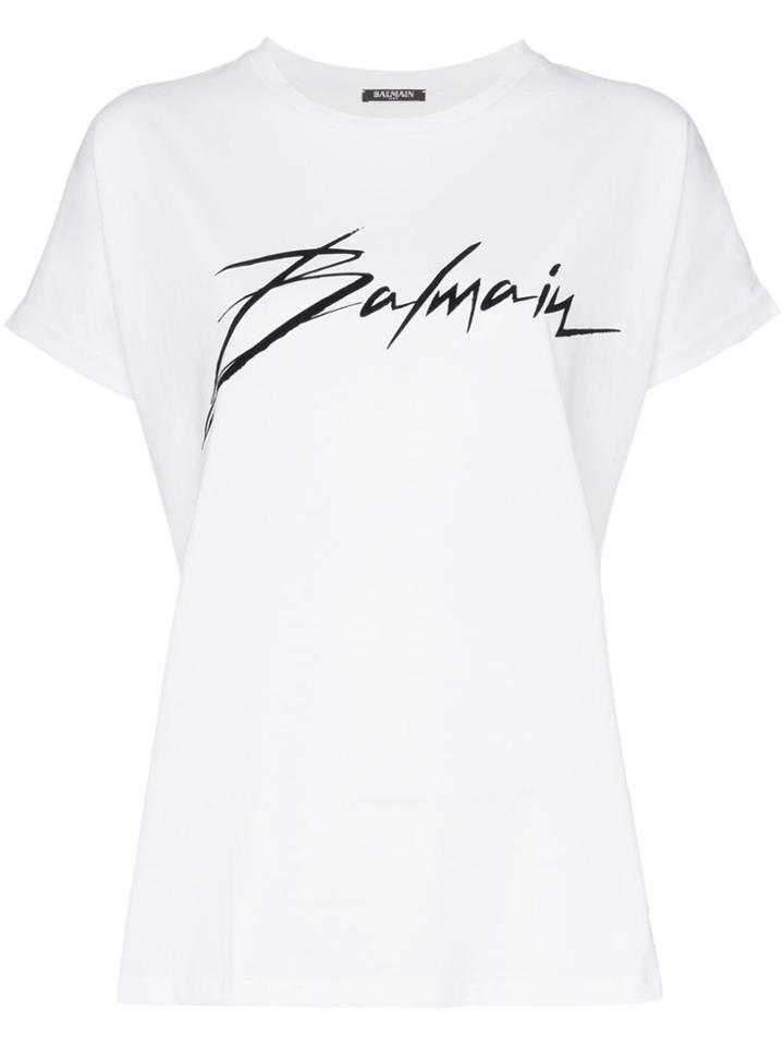 Balmain Logo Print Cotton Jersey T-shirt - White
