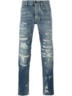 Dolce & Gabbana Distressed Jeans, Men's, Size: 46, Blue, Cotton/calf Leather