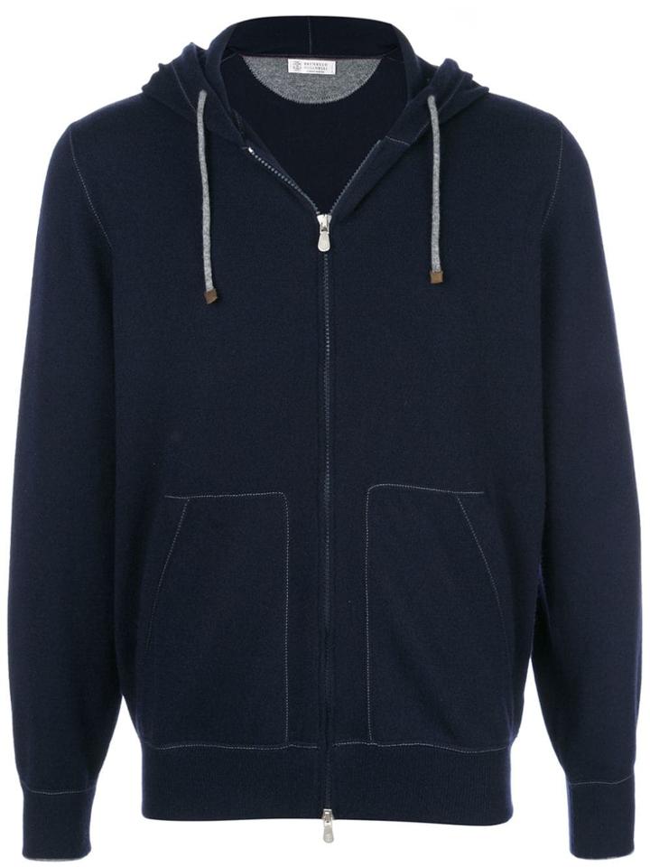 Brunello Cucinelli Zip Knitted Hoodie - Blue