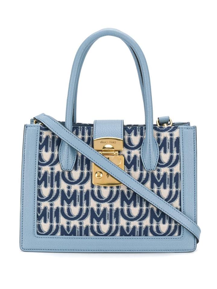 Miu Miu Miu Confidential Jacquard Monogram Tote - Blue