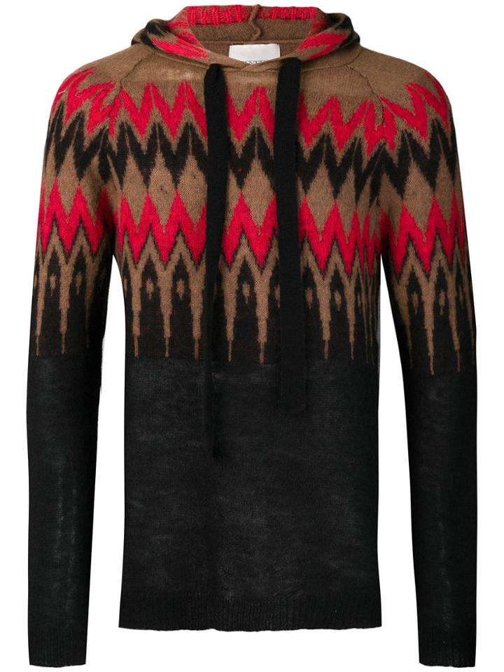 Laneus Zig-zag Hooded Sweater - Black