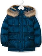 Burberry Kids Fur Hooded Padded Coat, Girl's, Size: 8 Yrs, Blue