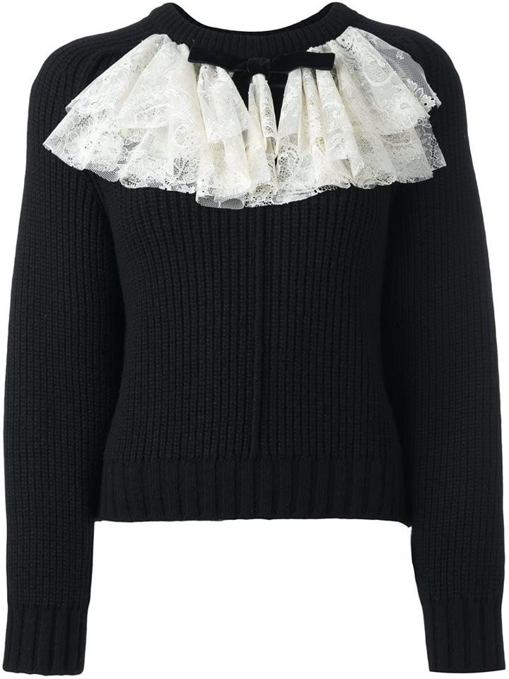 Philosophy Di Lorenzo Serafini Ruffled Collar Jumper, Women's, Size: 42, Black, Polyamide/virgin Wool