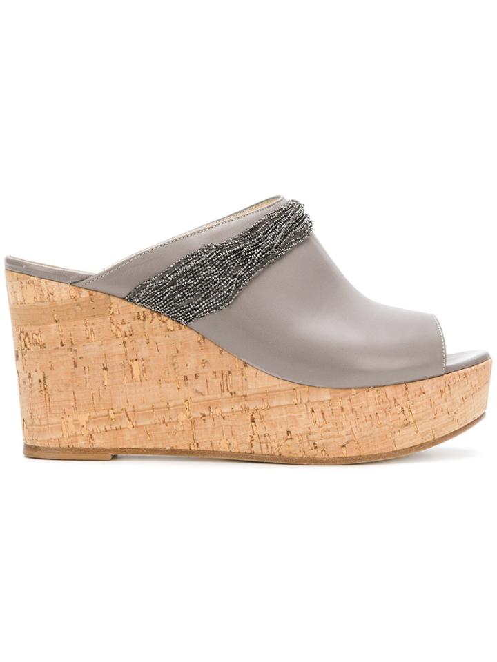 Fabiana Filippi Bead Embellished Wedge Mules - Grey