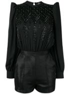 Elisabetta Franchi Embellished Longsleeved Playsuit - Black
