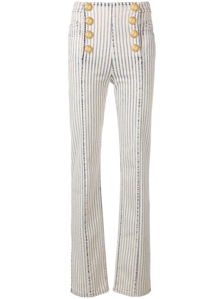 Balmain Button-embellished Striped Trousers - Neutrals