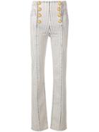 Balmain Button-embellished Striped Trousers - Neutrals