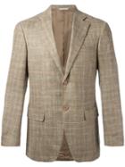 Canali Checked Blazer, Men's, Size: 48, Brown, Wool/silk/linen/flax