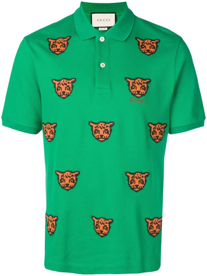 Gucci Embroidered Tiger Polo Shirt - Green