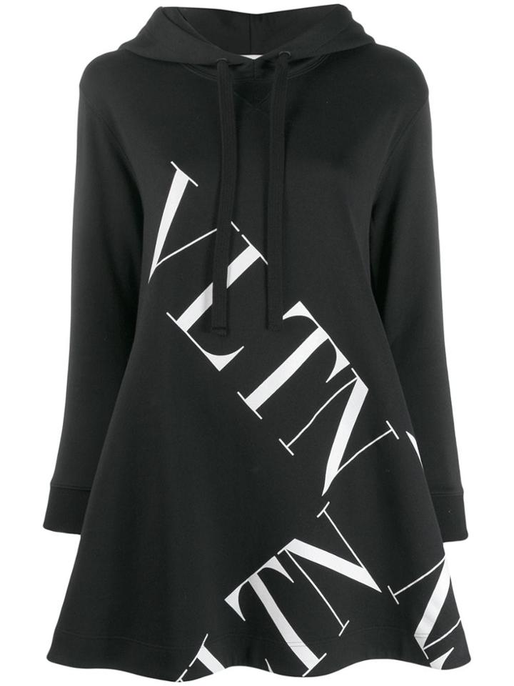 Valentino Logo Print Long Hoodie - Black