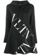 Valentino Logo Print Long Hoodie - Black