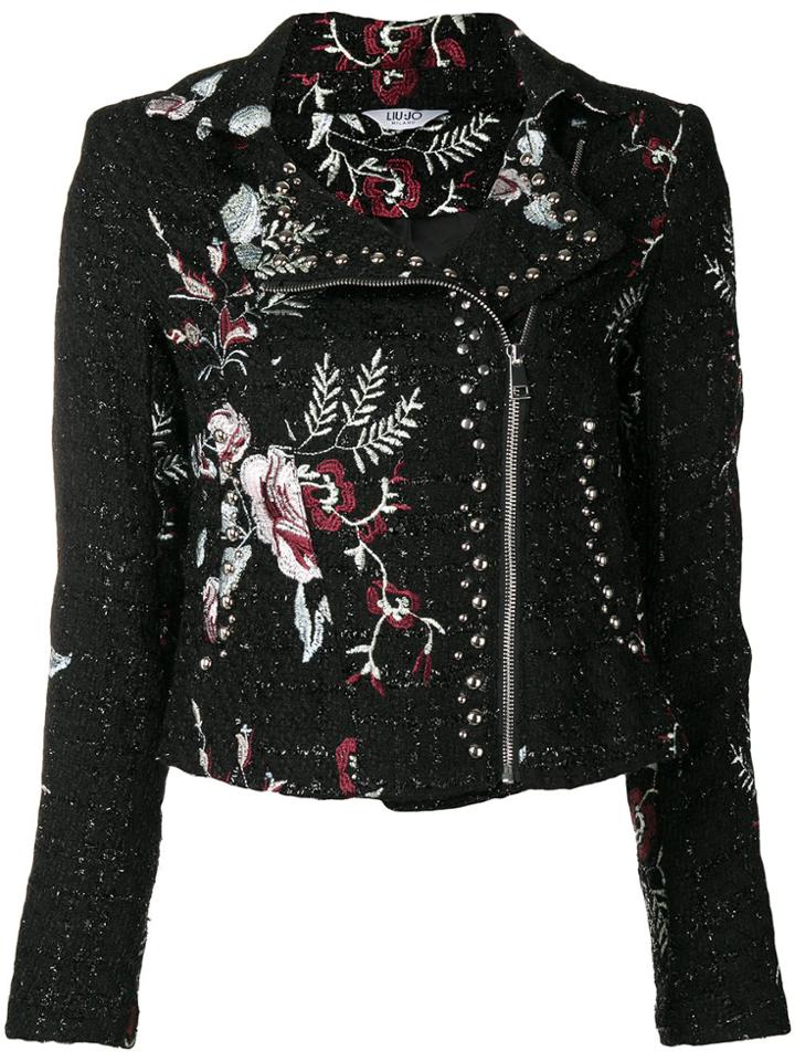 Liu Jo Floral Tweed Biker Jacket - Black