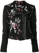 Liu Jo Floral Tweed Biker Jacket - Black