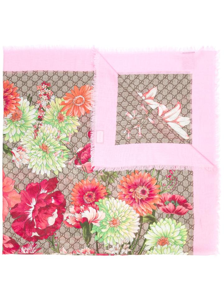 Gucci Spring Bouquet Modal Silk Shawl - Pink & Purple