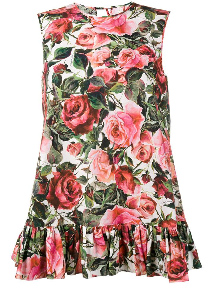 Dolce & Gabbana Rose Print Peplum Top - White