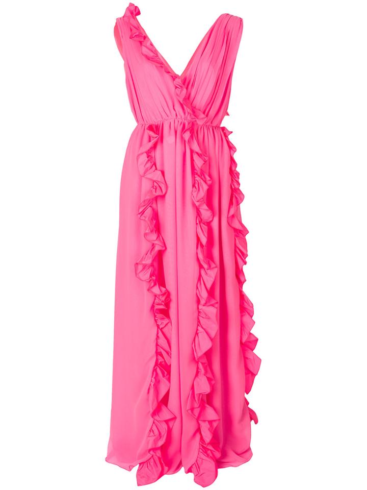 Msgm Ruffle Trim Draped Dress - Pink & Purple