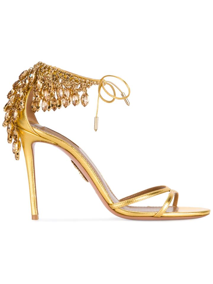 Aquazzura Gold Leather Eden Bead 105 Sandals - Metallic