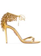 Aquazzura Gold Leather Eden Bead 105 Sandals - Metallic