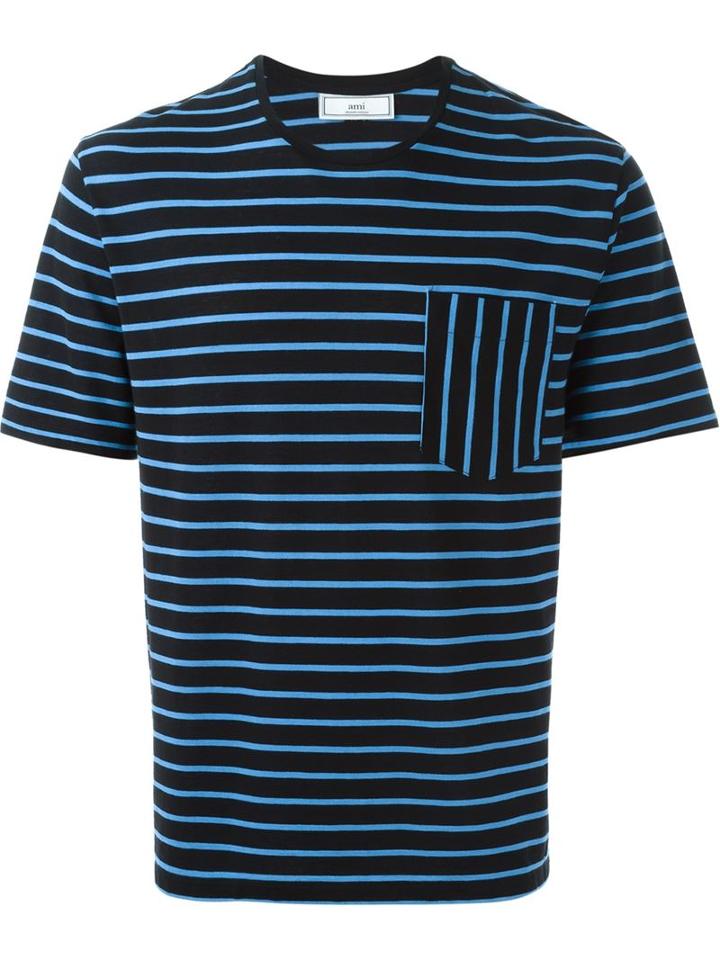 Ami Alexandre Mattiussi Striped T-shirt, Men's, Size: Large, Black, Cotton