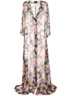 Lelloue Floral Print Sheer Kaftan - Black