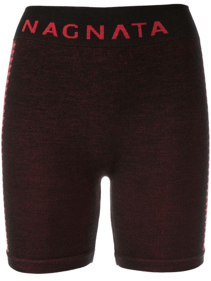 Nagnata Merino-blend Suki Side Stripe Biker Shorts - Black