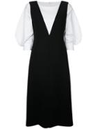 Le Ciel Bleu Layered Puff Sleeves Dress, Women's, Size: 38, Black, Polyester/acetate