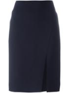 Versace Front Slit Pencil Skirt, Women's, Size: 42, Blue, Acetate/viscose/silk