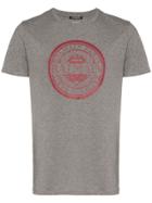 Balmain Grey And Red Logo Print Cotton T Shirt