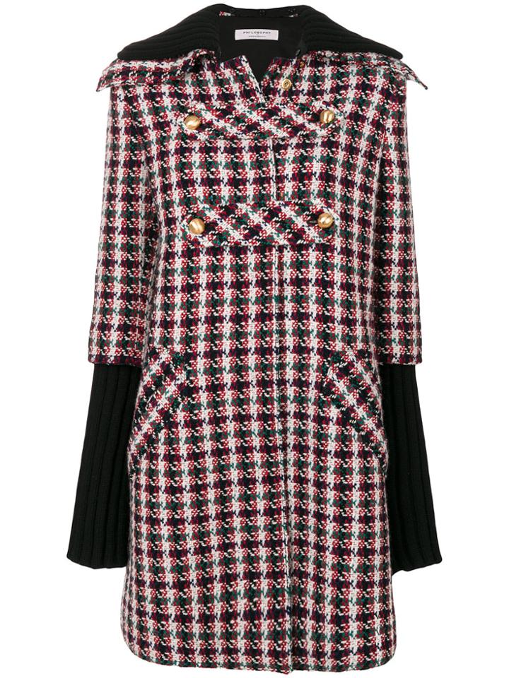 Philosophy Di Lorenzo Serafini Ribbed Cuff Tweed Coat - Multicolour
