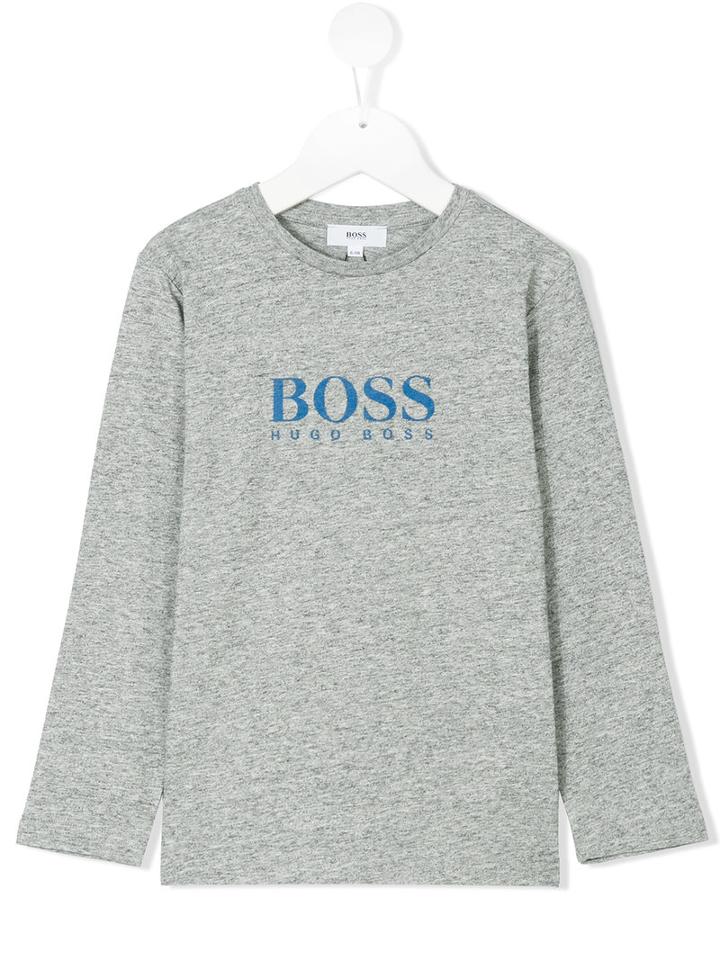 Boss Kids - Logo Print Longsleeved T-shirt - Kids - Cotton - 4 Yrs, Grey